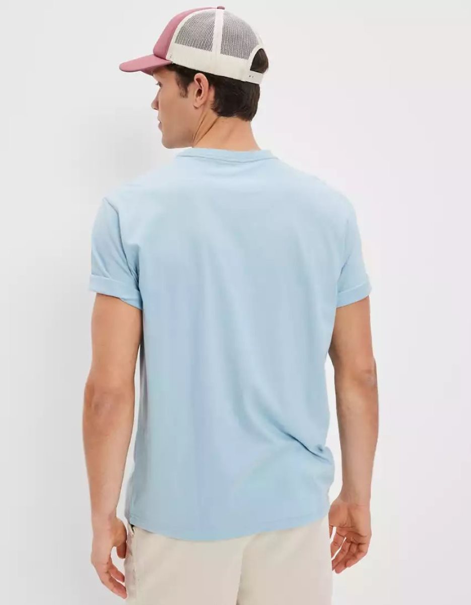 T Shirt Graphique American Eagle AE Super Soft Logo Turquoise Clair Homme | HRT-04306841